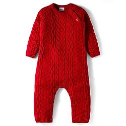 Babyhug Sweater Knit Full Raglan Sleeves Winter Romper with Cable Knit Design - Red