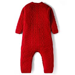 Babyhug Sweater Knit Full Raglan Sleeves Winter Romper with Cable Knit Design - Red