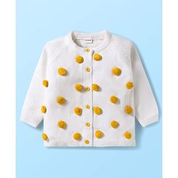 Babyhug Sweater Knit Winter Wear Dungaree Style Romper & Full Raglan Sleeves Inner Tee With Cable Knit Design - White & Mustard