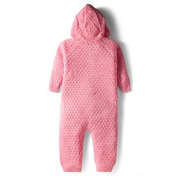 Babyhug  Knit Full Raglan Sleeves Solid Color Winter Wear Romper with Hood - Green