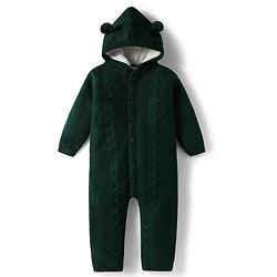 Babyhug Sweater Knit Full Sleeves Hooded Romper With Ear Applique - Navy Blue