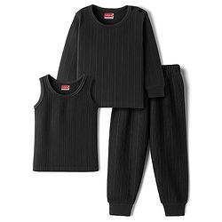 Babyhug Knit Full Sleeves Solid Thermal Set With Vest - Charcoal Grey