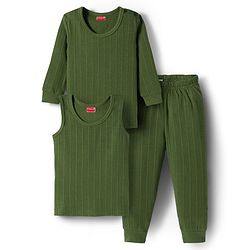 Babyhug Knit Solid Coloured Thermal Set With Vest - Olive Green