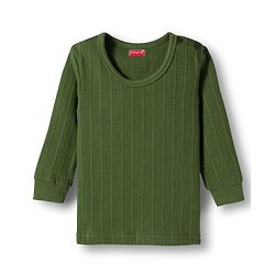 Babyhug Knit Solid Coloured Thermal Set With Vest - Olive Green