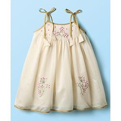 Babyhug South Cotton Woven Sleeveless Ethnic Dress With Floral Embroidery - Off White