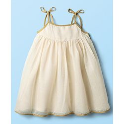 Babyhug South Cotton Woven Sleeveless Ethnic Dress With Floral Embroidery - Off White