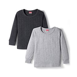 Babyhug Knit Full Sleeves Solid Color Thermal Vests Pack of 2 - Grey