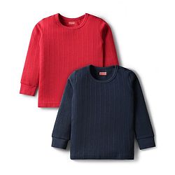 Babyhug Cotton Knit Full Sleeves Solid Coloured Pullover Vests Pack Of 2 - Red & Navy Blue