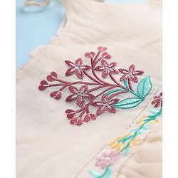 Babyhug South Cotton Woven Sleeveless Ethnic Dress with Floral Embroidery - Offwhite