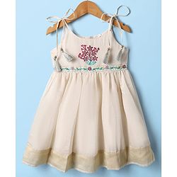 Babyhug South Cotton Woven Sleeveless Ethnic Dress with Floral Embroidery - Offwhite