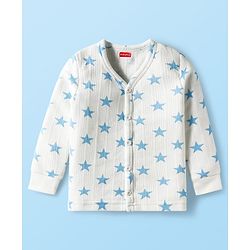 Babyhug Knit Full Sleeves Front Open Co-Ord Thermal Set With Star Print - White