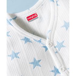 Babyhug Knit Full Sleeves Front Open Co-Ord Thermal Set With Star Print - White