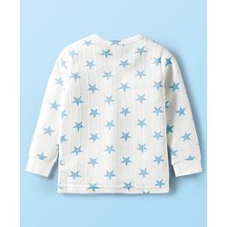 Babyhug Knit Full Sleeves Front Open Co-Ord Thermal Set With Star Print - White