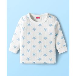 Babyhug Knit Full Sleeves Pullover Co-Ord Thermal Set With Star Print - White