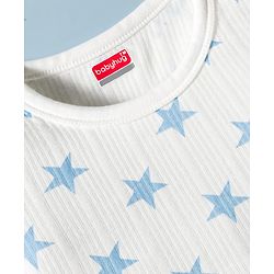 Babyhug Knit Full Sleeves Pullover Co-Ord Thermal Set With Star Print - White