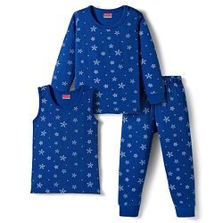 Babyhug Knit Full Sleeves Thermal Inner Wear Set With Star Print - Blue