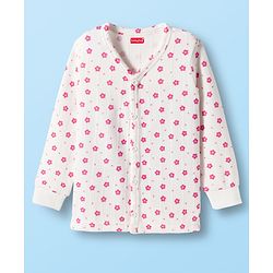 Babyhug Cotton Knit Full Sleeves Thermal Wear Set With Floral Print - White
