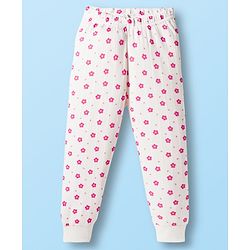 Babyhug Cotton Knit Full Sleeves Thermal Wear Set With Floral Print - White