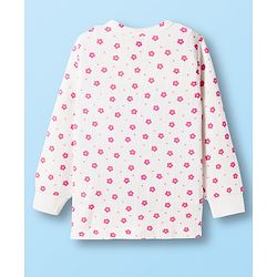 Babyhug Cotton Knit Full Sleeves Thermal Wear Set With Floral Print - White