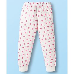 Babyhug Cotton Knit Full Sleeves Thermal Wear Set With Floral Print - White