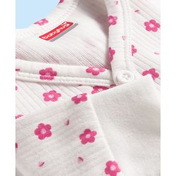 Babyhug Cotton Knit Full Sleeves Thermal Wear Set With Floral Print - White