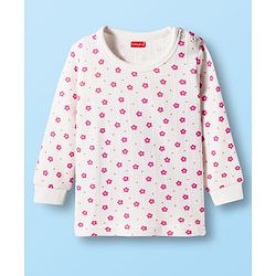 Babyhug Cotton Knit Full Sleeves Thermal Inner Wear Set With Floral Print - White