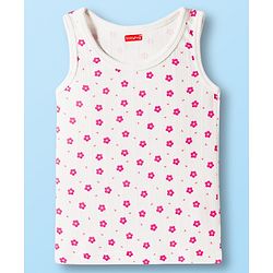 Babyhug Cotton Knit Full Sleeves Thermal Inner Wear Set With Floral Print - White
