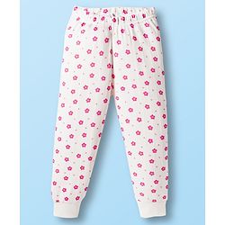 Babyhug Cotton Knit Full Sleeves Thermal Inner Wear Set With Floral Print - White