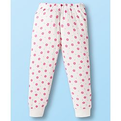 Babyhug Cotton Knit Full Sleeves Thermal Inner Wear Set With Floral Print - White