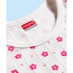 Babyhug Cotton Knit Full Sleeves Thermal Inner Wear Set With Floral Print - White