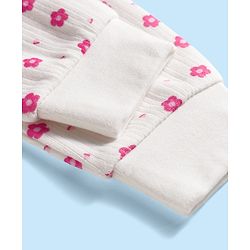 Babyhug Cotton Knit Full Sleeves Thermal Inner Wear Set With Floral Print - White