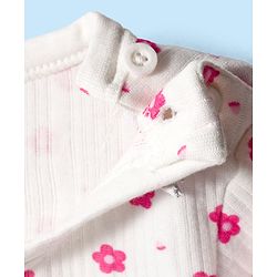 Babyhug Cotton Knit Full Sleeves Thermal Inner Wear Set With Floral Print - White