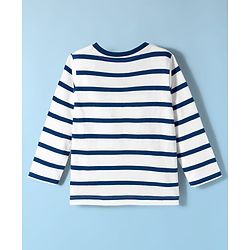 Babyhug 100 % Cotton Knit Full Sleeves  T-Shirt with Stripes & Dino Print - Navy Blue & White