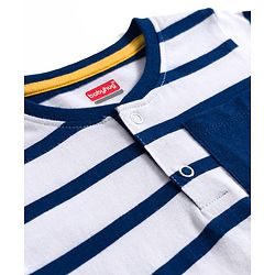 Babyhug 100 % Cotton Knit Full Sleeves  T-Shirt with Stripes & Dino Print - Navy Blue & White