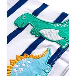 Babyhug 100 % Cotton Knit Full Sleeves  T-Shirt with Stripes & Dino Print - Navy Blue & White