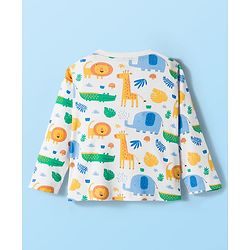 Babyhug 100% Cotton Knit Full Sleeves Striped T-Shirts with Jungle Theme Print Pack of 2 - Multicolor