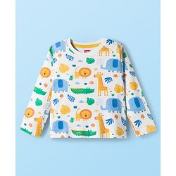 Babyhug 100% Cotton Knit Full Sleeves Striped T-Shirts with Jungle Theme Print Pack of 2 - Multicolor