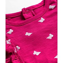 Babyhug 100% Cotton Knit Full Sleeves Top with Butterfly Print & Frill Detailing - Dark Pink