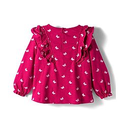 Babyhug 100% Cotton Knit Full Sleeves Top with Butterfly Print & Frill Detailing - Dark Pink