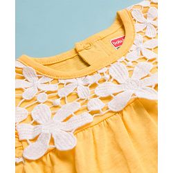 Babyhug 100% Cotton Knit Full Sleeves Top with Frill & Floral Lace Detailing - Yellow
