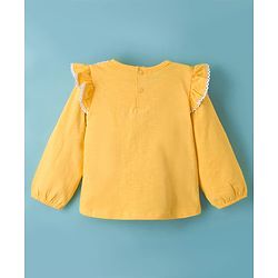 Babyhug 100% Cotton Knit Full Sleeves Top with Frill & Floral Lace Detailing - Yellow