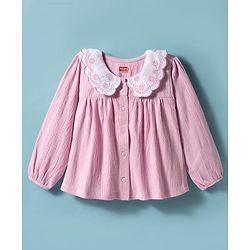 Babyhug Cotton Lycra Knit Full Sleeves Top with Floral Embroidery - Pink