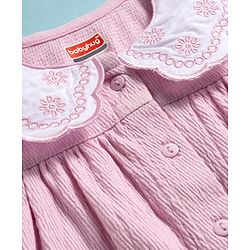 Babyhug Cotton Lycra Knit Full Sleeves Top with Floral Embroidery - Pink