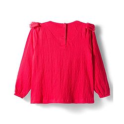Babyhug Cotton Lycra Knit Full Sleeves Top with Frill Detailing & Floral Embroidery - Red
