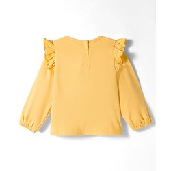 Babyhug 100% Cotton Knit Full Sleeves Top with Frills Floral Print & Applique - Yellow