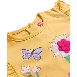 Babyhug 100% Cotton Knit Full Sleeves Top with Frills Floral Print & Applique - Yellow