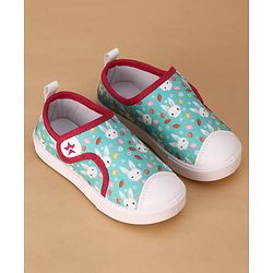 Cute Walk by Babyhug Velcro Closure Casual Shoes with Bunny Print - Mint