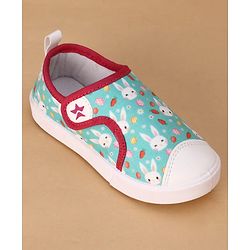 Cute Walk by Babyhug Velcro Closure Casual Shoes with Bunny Print - Mint