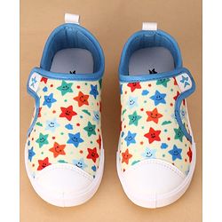 Cute Walk by Babyhug Velcro Closure Casual Shoes with Star Print - Light Yellow