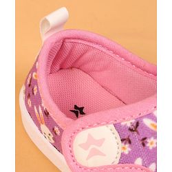 Cute Walk by Babyhug Velcro Closure Casual Shoes with Bunny & Floral Print - Purple